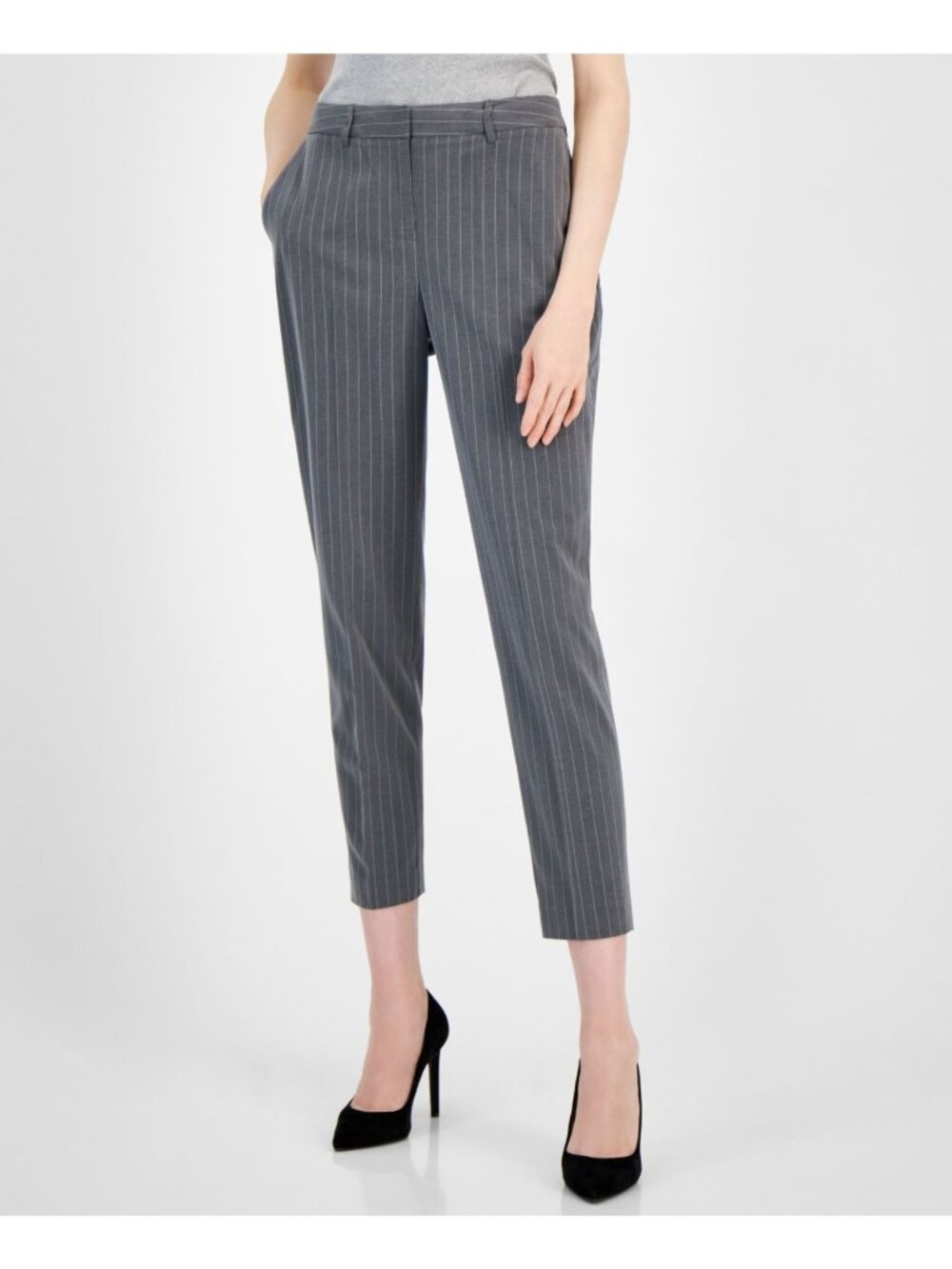 Tahari ASL Women Classic Pinstripe straight Trousers Pants Gray Size 12 $109